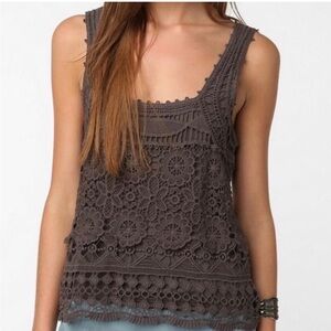 URBAN OUTFITTERS Pins & Needles Crochet Tank. Charcoal Gray. Large
